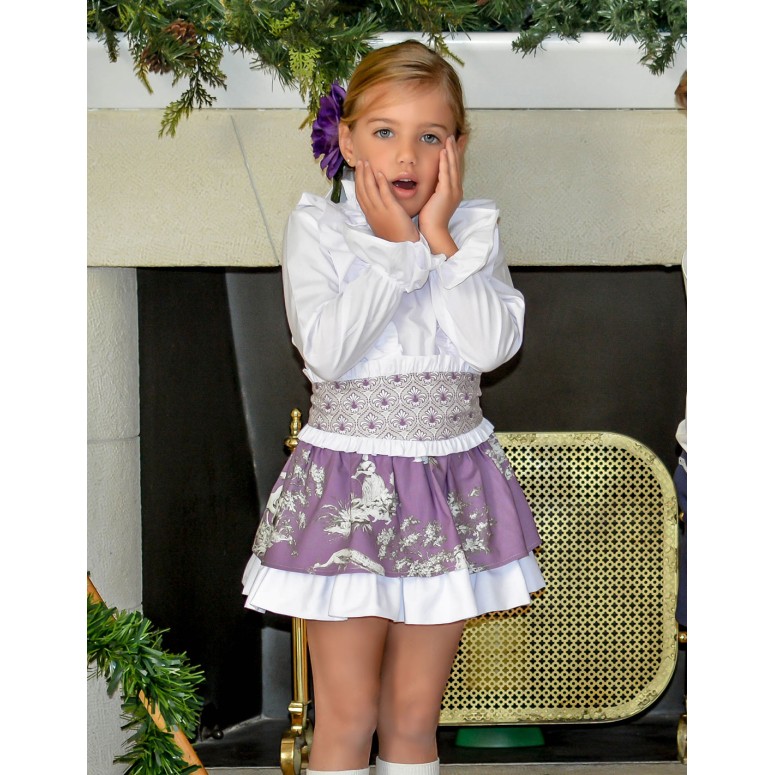 Falda para niña de vestir lila con lazada